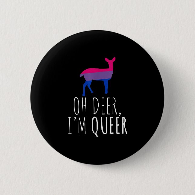 Bóton Redondo 5.08cm Oh Deer Queer Bisexual Pride Gay Lesbian Design  (Frente)