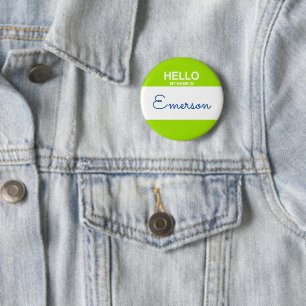 Bóton Redondo 5.08cm Olá Meu Nome É NAME Verde limão Nametag Diversão