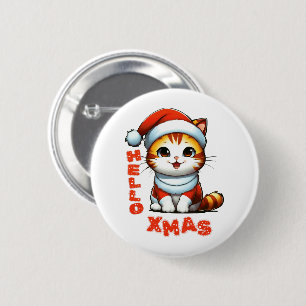Bóton Redondo 5.08cm Olá, Natal - Gato de Natal bonito numa fantasia de