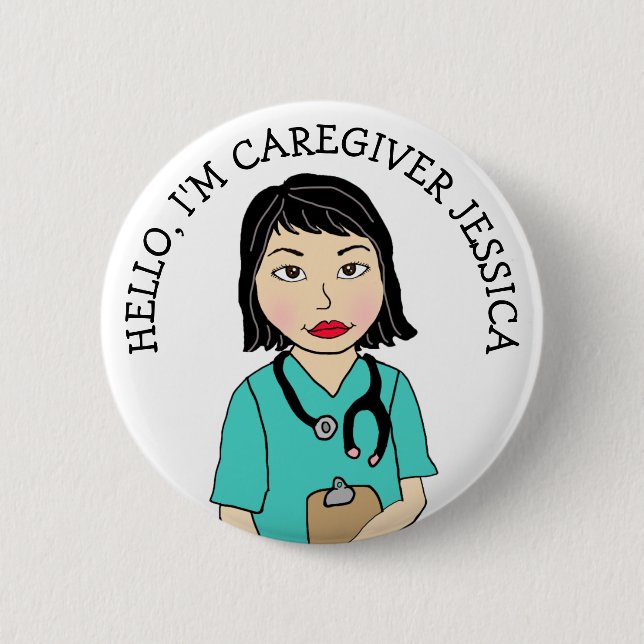 Bóton Redondo 5.08cm Olá, sou o botão "Adicionar nome ao cuidador" (Frente)