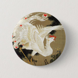 Bóton Redondo 5.08cm Old Pine Tree e White Phoenix por Ito Jakuchu