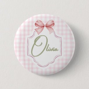 Bóton Redondo 5.08cm Olivia Personalizado Arco Rosa & Gingham Impressão