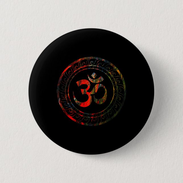 Bóton Redondo 5.08cm Om Ohm Aum Buddhism Symbol Yoga Sanskrit  (Frente)