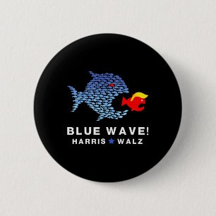 Bóton Redondo 5.08cm Onda Azul 2024 Peixes Engraçados Comem Pequeno Tru