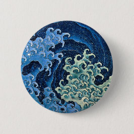 Bóton Redondo 5.08cm Onda Feminina Hokusai Japão Oceano Vintage