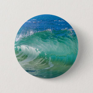 Bóton Redondo 5.08cm Ondas de Praia de Verão no Oceano Azul