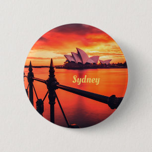 Bóton Redondo 5.08cm Ópera de Sydney Austrália Orange Sky