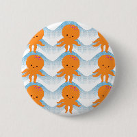 Orange Octopus And Blue Waves Pattern