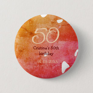 Bóton Redondo 5.08cm Orange red 50 aniversário adicione nome data p