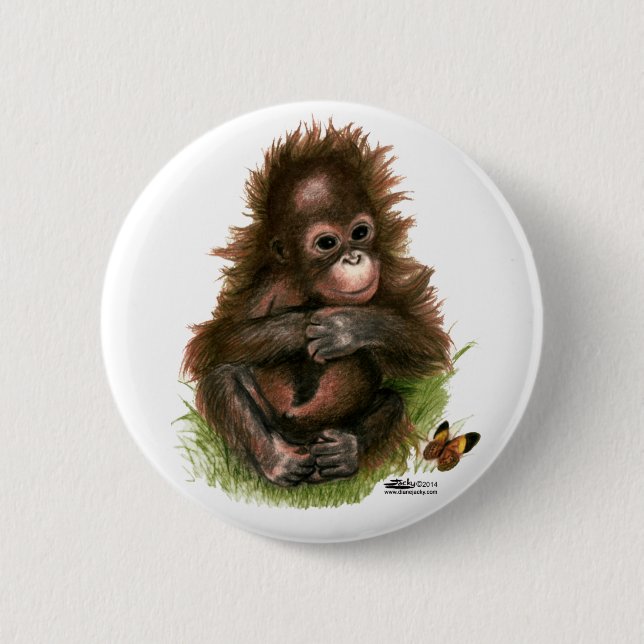 Bóton Redondo 5.08cm Orangutan Baby e Butterfly (Frente)