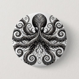 Bóton Redondo 5.08cm Ornamentado de Octopus Kraken Steampunk Black