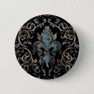 Bóton Redondo 5.08cm Ornamento de Fleur-de-lis Abalone Shell e Dourado