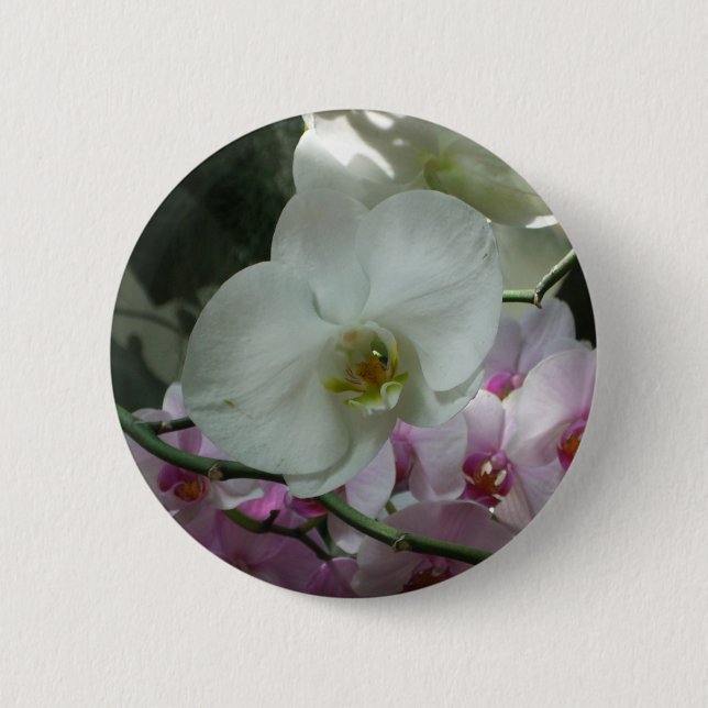 Bóton Redondo 5.08cm Orquídeas brancas e roxas (Frente)