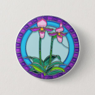 Bóton Redondo 5.08cm Orquídeas de senhora deslizador no vitral circula