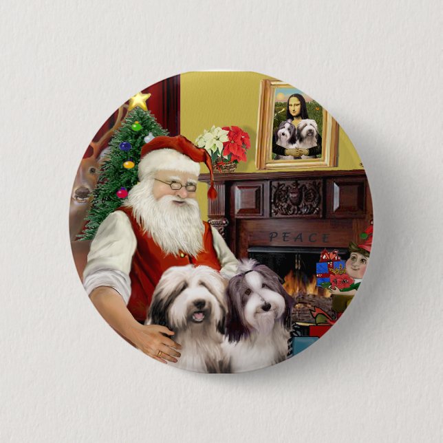 Bóton Redondo 5.08cm Os Dois Bearded Collies do Papai Noel (Frente)