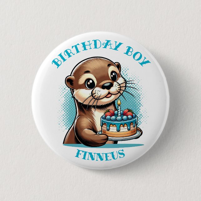 Bóton Redondo 5.08cm Otter Themed Birthday Boy Personalizado (Frente)