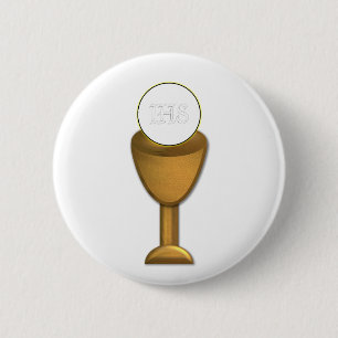 Bóton Redondo 5.08cm Ouro Chalice e Anfitrião - Comunidade Santa