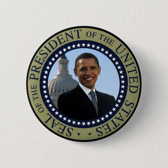 Bóton Redondo 5.08cm Ouro do selo de Obama (Frente)