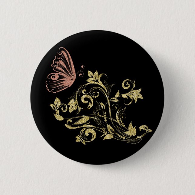 Bóton Redondo 5.08cm Ouro floral (Frente)