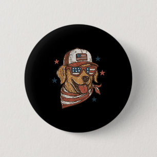 Bóton Redondo 5.08cm Ouro Patriótico Retriever Merica USA Flag Happy 4t