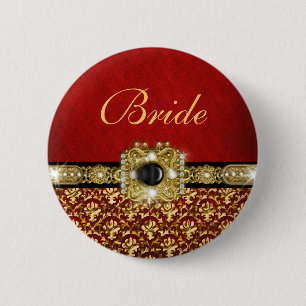 Bóton Redondo 5.08cm Ouro vermelho preto elegante "casamento tema