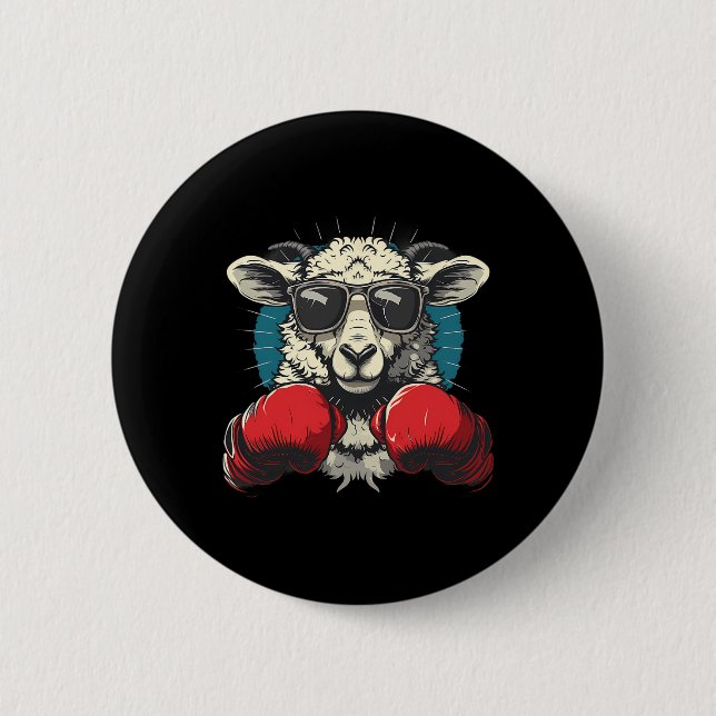 Bóton Redondo 5.08cm Ovelha Boxer Com Luvas de Boxe Kickboxing Engraçad (Frente)