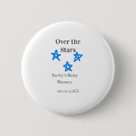 Bóton Redondo 5.08cm Over the Stars blue gray baby shower name date ele