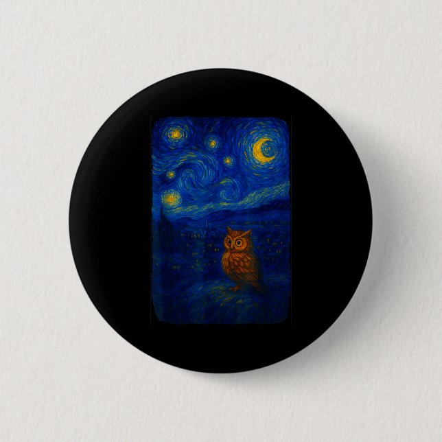 Bóton Redondo 5.08cm Owl Starry Cute Night Van Gogh Owl Bird Lovers Wom (Frente)