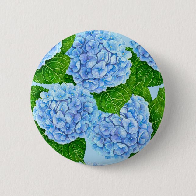 Bóton Redondo 5.08cm Padrão aquoso de hydrangea azul (Frente)