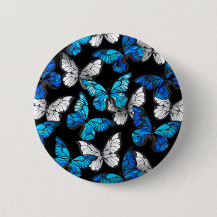 Bóton Redondo 5.08cm Padrão contínuo escuro com borboletas azuis Morpho