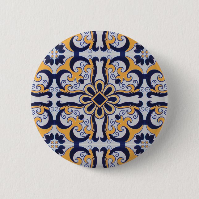 Bóton Redondo 5.08cm Padrão de azulejo português (Frente)