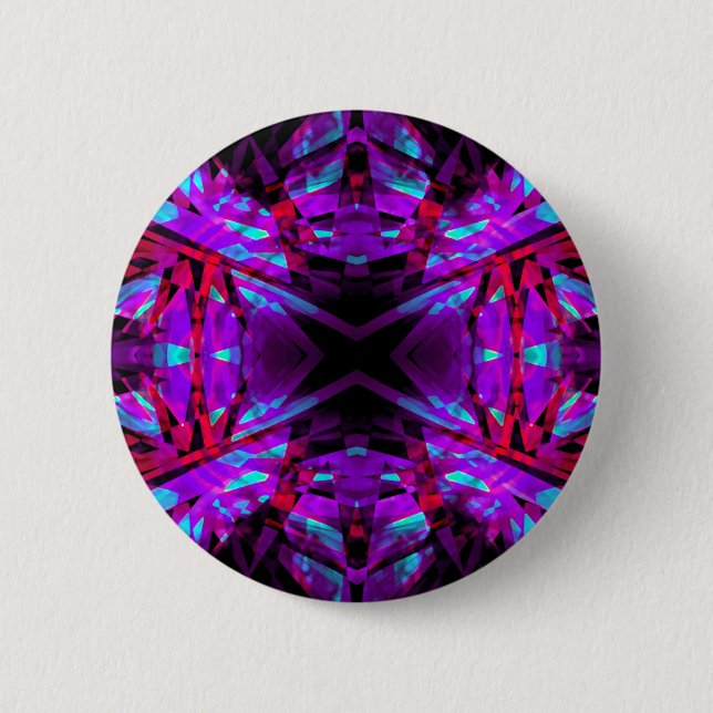 Bóton Redondo 5.08cm Padrão de caleidoscópio roxo e vermelho (Frente)