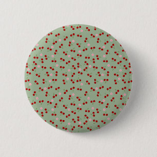 Bóton Redondo 5.08cm Padrão de Cerejas em Fundo Verde