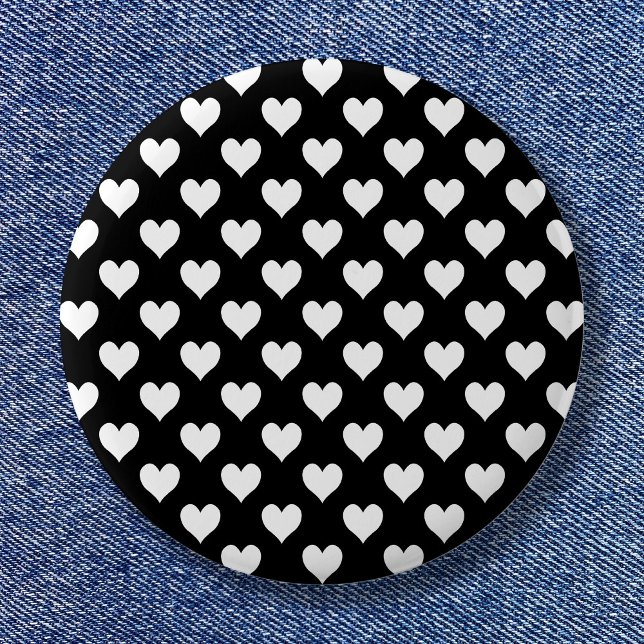 Bóton Redondo 5.08cm Padrão de Coração Preto e Branco (Black and White Heart Pattern Button)
