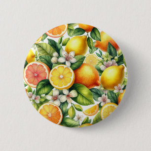 Bóton Redondo 5.08cm Padrão de Frutas Cítricas em Aquarela
