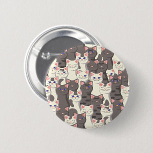 Bóton Redondo 5.08cm Padrão de gatos brancos e cinzas