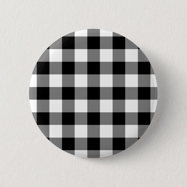 Bóton Redondo 5.08cm Padrão de Gingham Preto e Branco (Frente)