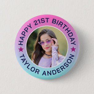 Bóton Redondo 5.08cm Padrão de Gradiente de Foto Personalizado Aniversá