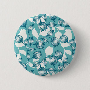 Bóton Redondo 5.08cm Padrão de horta floral azul-vegetativo