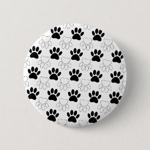Bóton Redondo 5.08cm Padrão De Impressão Da Pata De Cachorro Preta E Br