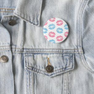 Bóton Redondo 5.08cm Padrão de Lábios Azul e Rosa, Batom, Beijo