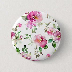 Bóton Redondo 5.08cm Padrão de Rosa Selvagem em Aquarela