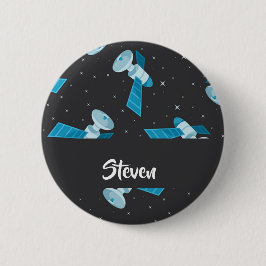 Bóton Redondo 5.08cm Padrão de satélite do espaço azul