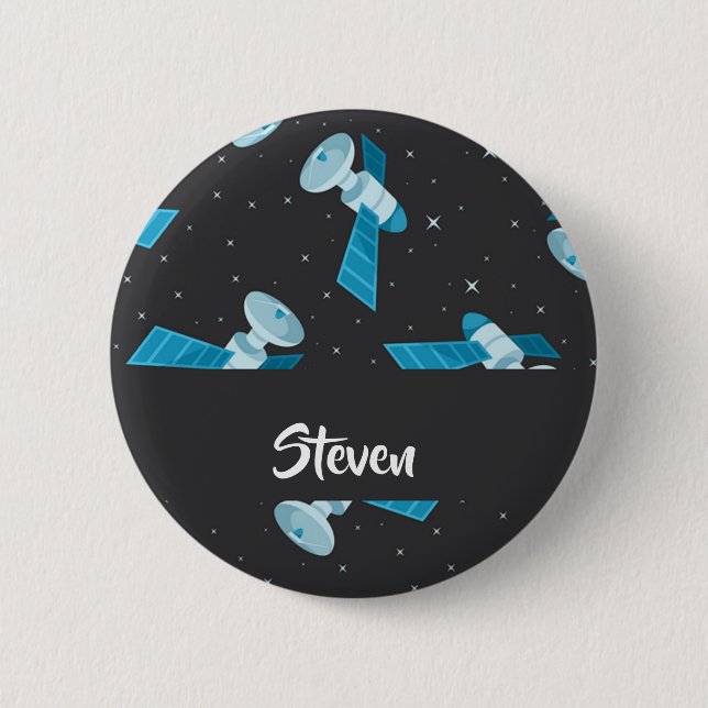 Bóton Redondo 5.08cm Padrão de satélite do espaço azul (Frente)