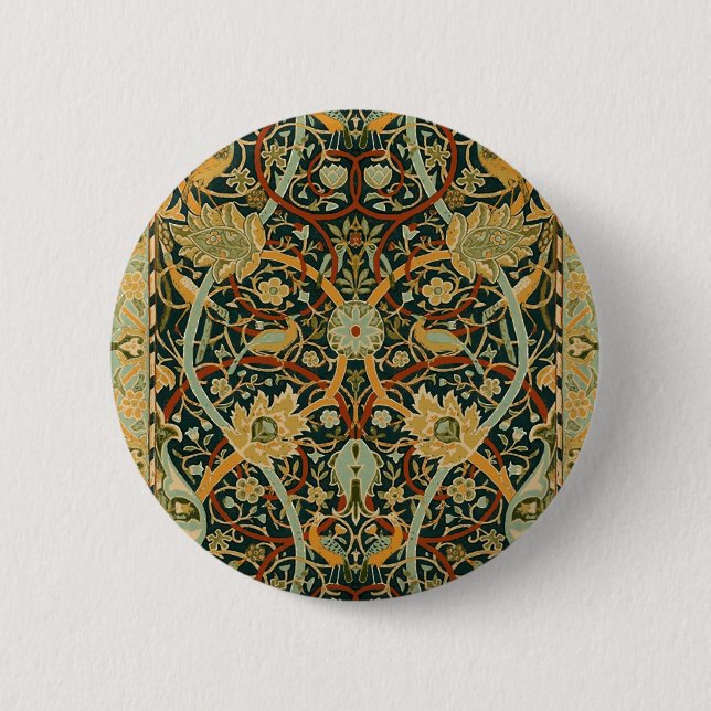 Bóton Redondo 5.08cm Padrão de Tapeçaria da Floresta de William Morris: (Frente)