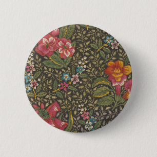 Bóton Redondo 5.08cm Padrão Floral Antigo Toile de Jouy Francês