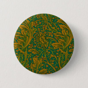 Bóton Redondo 5.08cm Padrão Floral Arcadia de William Morris Verde Dour