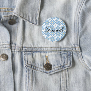 Bóton Redondo 5.08cm Padrão Floral Azul - Botão Personalizado