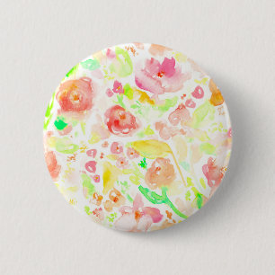 Bóton Redondo 5.08cm Padrão floral em aquarela colorido fofo
