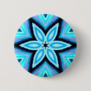 Bóton Redondo 5.08cm Padrão Floral Pintado Azul
